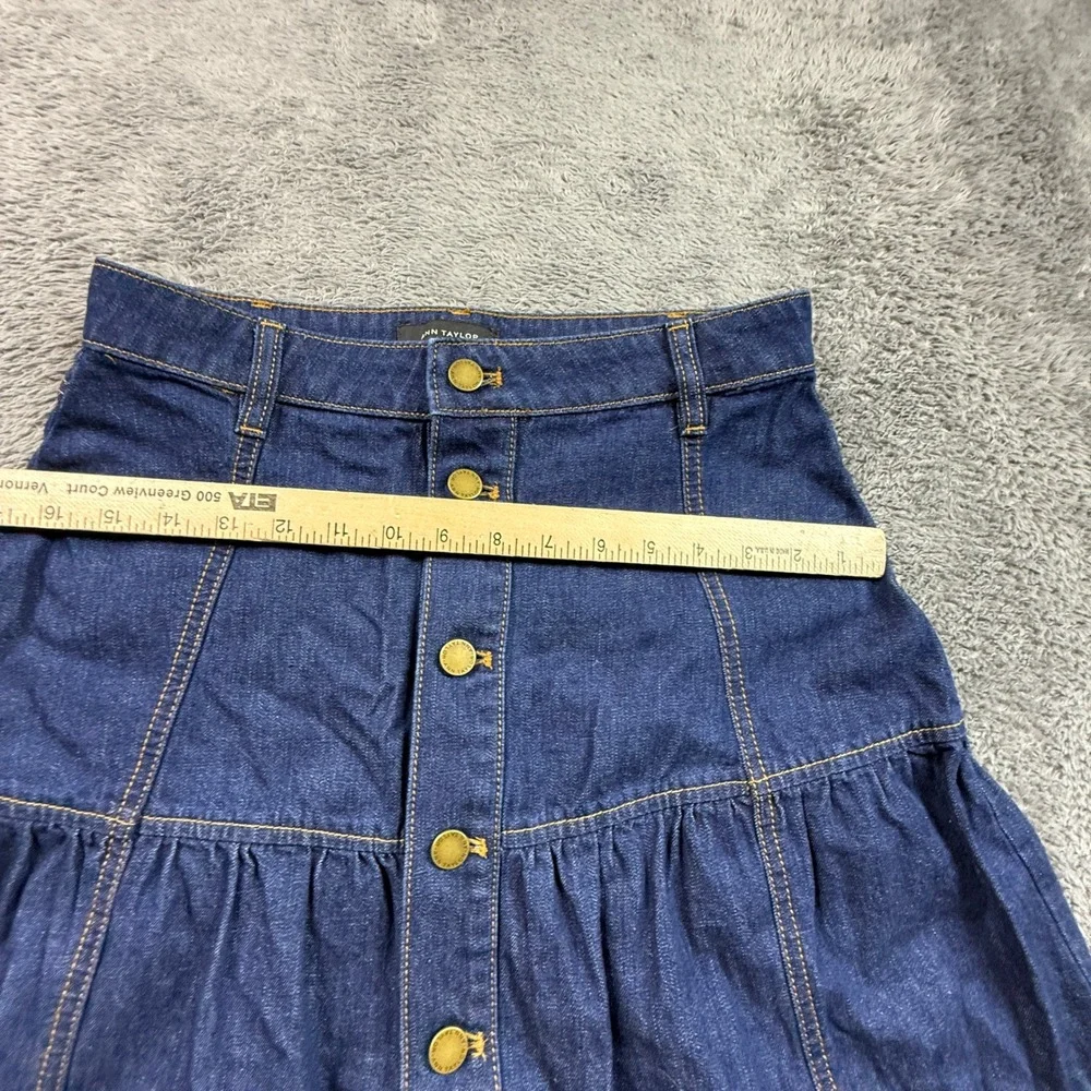 Ann Taylor Denim Skirt Womens 0 Blue EXC Tiered A-Line Button Front Boho